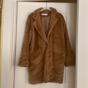 Faux Fur Light Brown Trench Coat- Size Large
